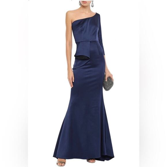 Safiyaa One Shoulder Blue Satin Gown Dress Size 4 Formal Gala Glam Elegant - Picture 3 of 10